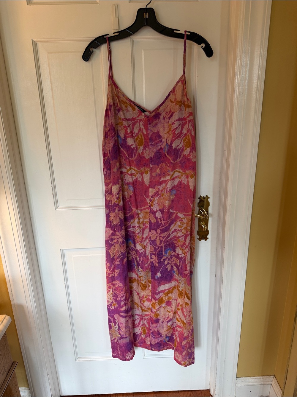 Peruvian Connection Floral Slip Midi Dress in Magenta, Gold and Pink